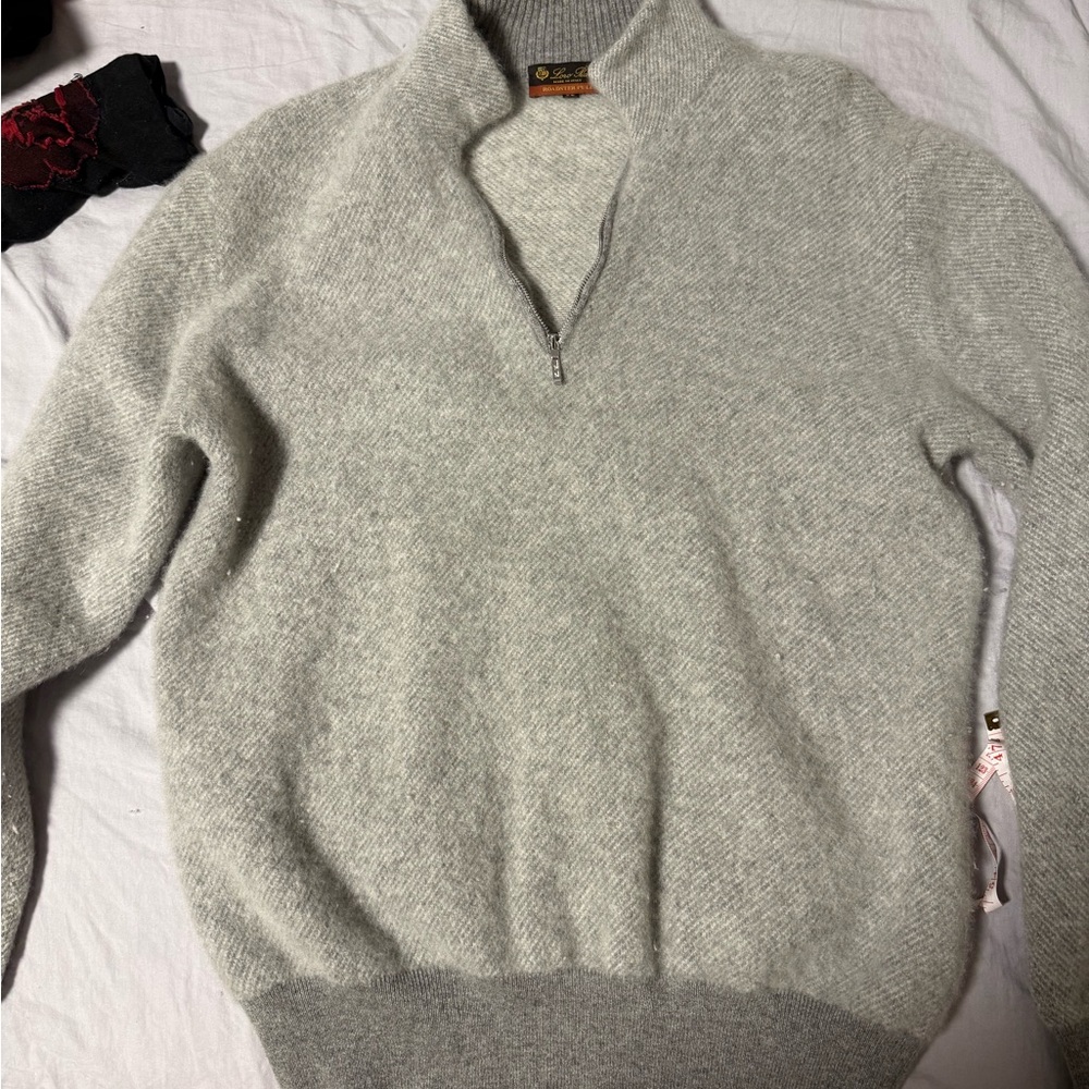 Loro Piana 100% Cashmere Roadster Pull Quarter Zip Sweater Grey 52